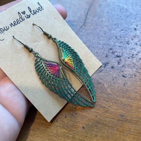 Bohemian hand crafted artisan angel single dangle earrings new multicolor - Picture 2 of 6